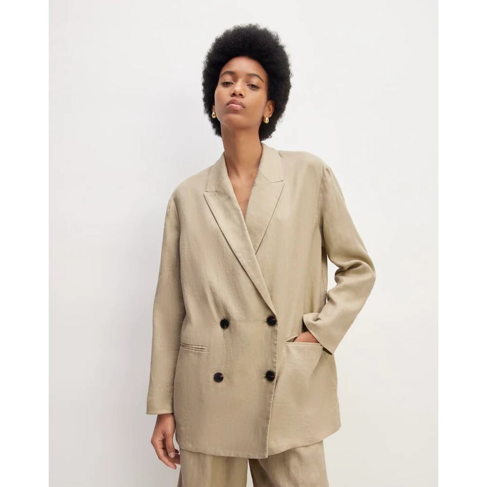 Everlane The Linen Double Breasted Blazer Cream Womens Size 14